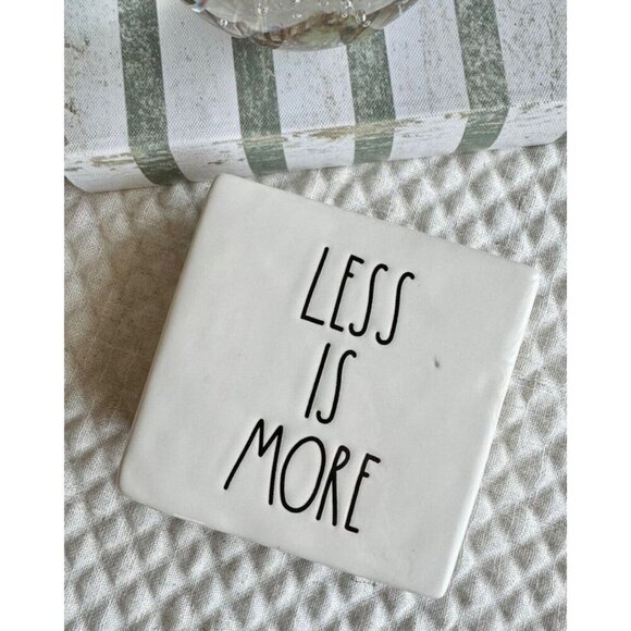 New Rae Dunn LESS IS MORE / MORE OR LESS Ceramic Desk Block Paperweight Decor - Picture 1 of 4